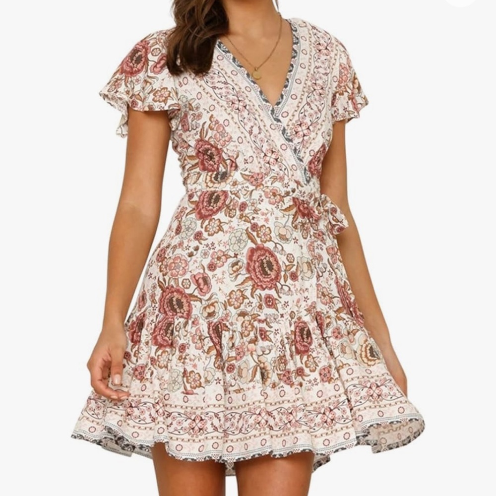 Summer Wrap V Neck Floral Dress